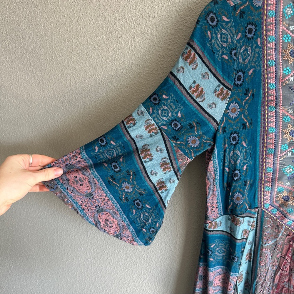 Soft Surroundings Teal and Pink Embroidered Tunic XS - Picture 4 of 10